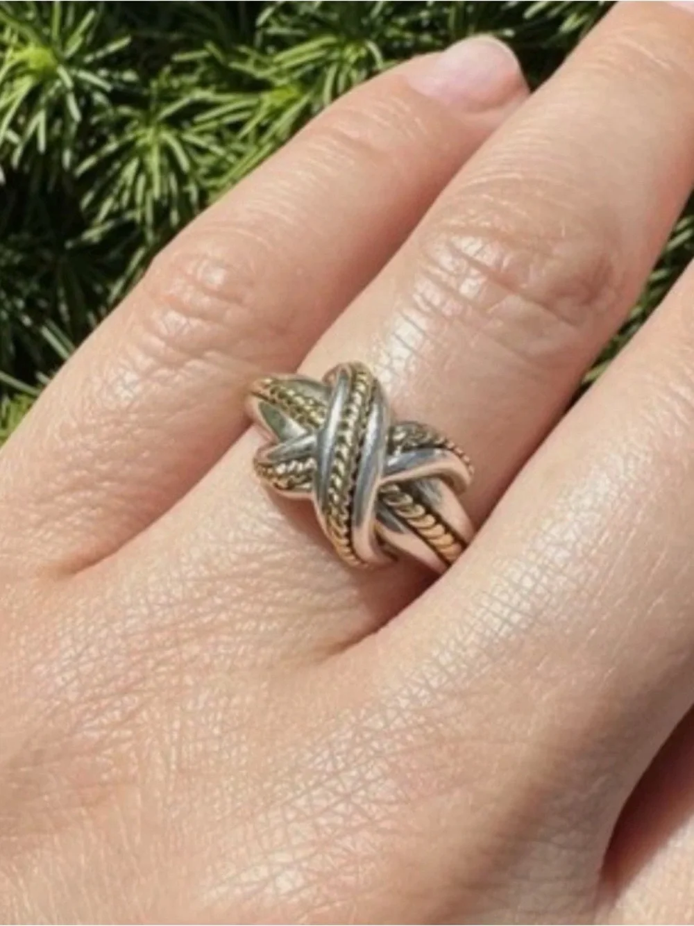 Tiffany & Co. Signature X 18k Yellow Gold & Silver Ring Size 6